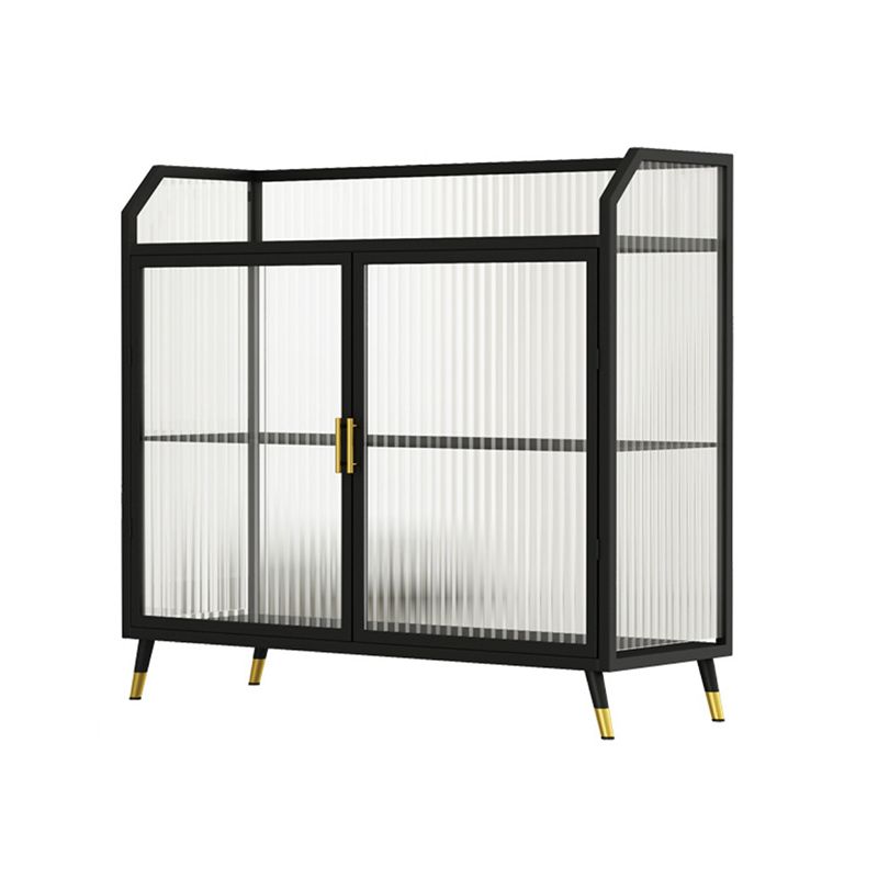 Sideboard moderna con server da pranzo in metallo a 2 porte di vetro con 4 gambe