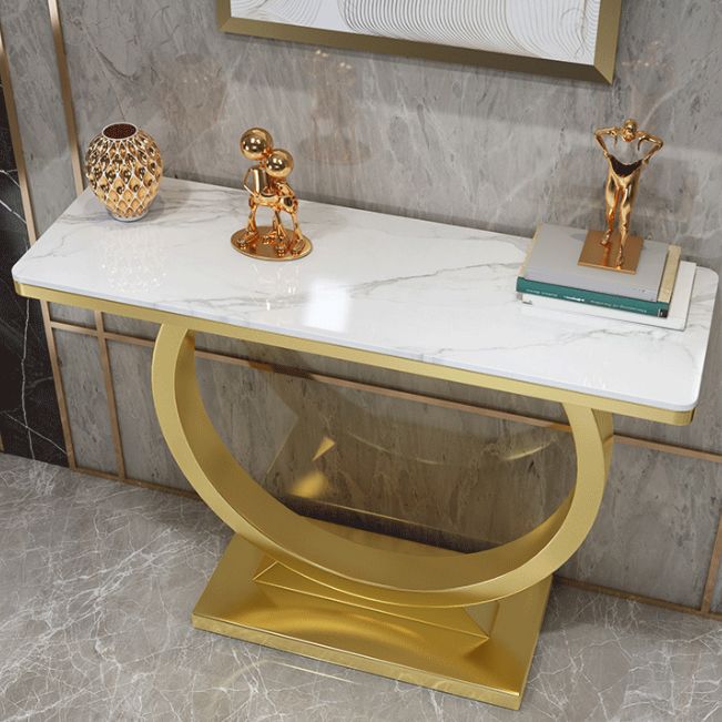 Glam Stone Console Sofa Table Rectangle Console Accent Table for Hall Clearhalo 'Console Tables' 'console_tables' 'Entry & Mudroom Furniture' 'furn' 'furn_console_tables' 'Furniture' 1200x1200_f61b1c3b-f348-41e2-bb47-7c18b98c0745