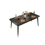 Table à manger rectangulaire à base noire, Table en pierre glamour pour la cuisine