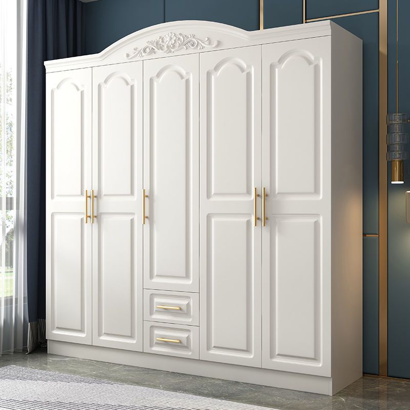 Engineered Wood Armoire Glam White Wardrobe Cabinet with 2 Drawers