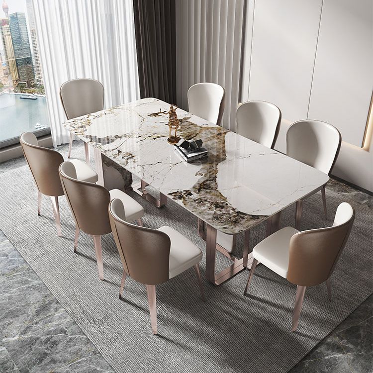 Traditional Luxury Dining Table Sintered Stone Rectangle Dining Table with Rose Gold Frame Clearhalo ' dining_table' 'Dining Tables & Seating' 'Dining Tables' 'furn' 'furn_dining_table' 'Furniture' 'furniture_dining_table' 'Kitchen & Dining Furniture' 'kitchen&dining_furn' 'kitchen' 'kitchen_dining_table' 1200x1200_f62111b8-ce95-49a3-aaeb-a577a91613bf