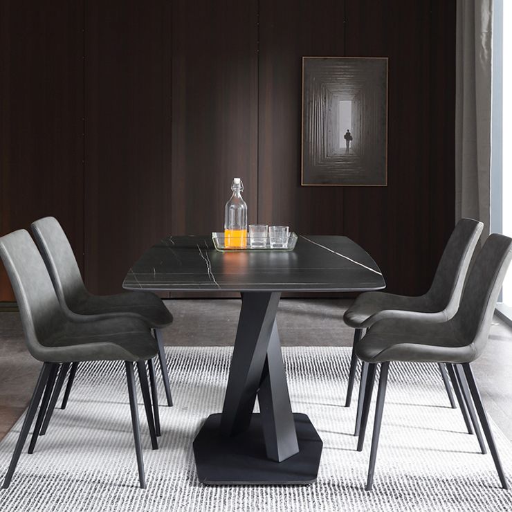 Juego de comedor moderno de piedra sinterizada de 1/3/4/5 piezas con mesa rectangular y sillas laterales
