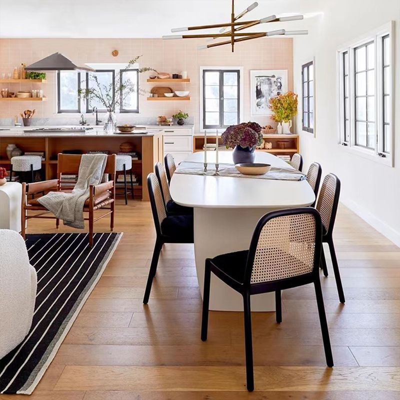 Rectangle White Indoor Dining Table Modern Dinette Table with Double Pedestal Clearhalo 'Dining Tables & Seating' 'Dining Tables' 'dining_table' 'furn' 'furn_dining_table' 'Furniture' 'Kitchen & Dining Furniture' 1200x1200_f6260294-bce2-4c88-adea-98f69d46aae8