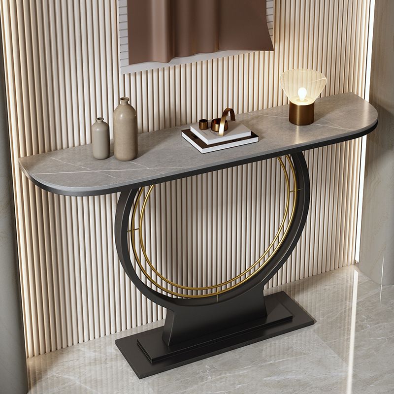 31.5" Tall Modern Console Table Stone Accent Table with Shelf