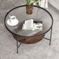 Mesa de centro individual contemporánea con tapa de cristal redonda de 4 patas y estante de almacenamiento