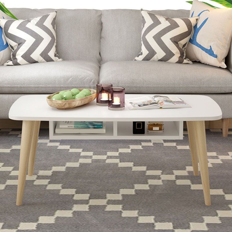 Modern 4 Legs Cocktail Table Rectangular Coffee Table - White/Wood Clearhalo 'Coffee & Accent Tables' 'Coffee Tables' 'coffee_tables' 'furn' 'furn_coffee_tables' 'Furniture' 'furniture_coffee_tables' 'Living Room Furniture' 1200x1200_f62cd3ae-eb14-4f33-b45c-dd691c6aaaa1