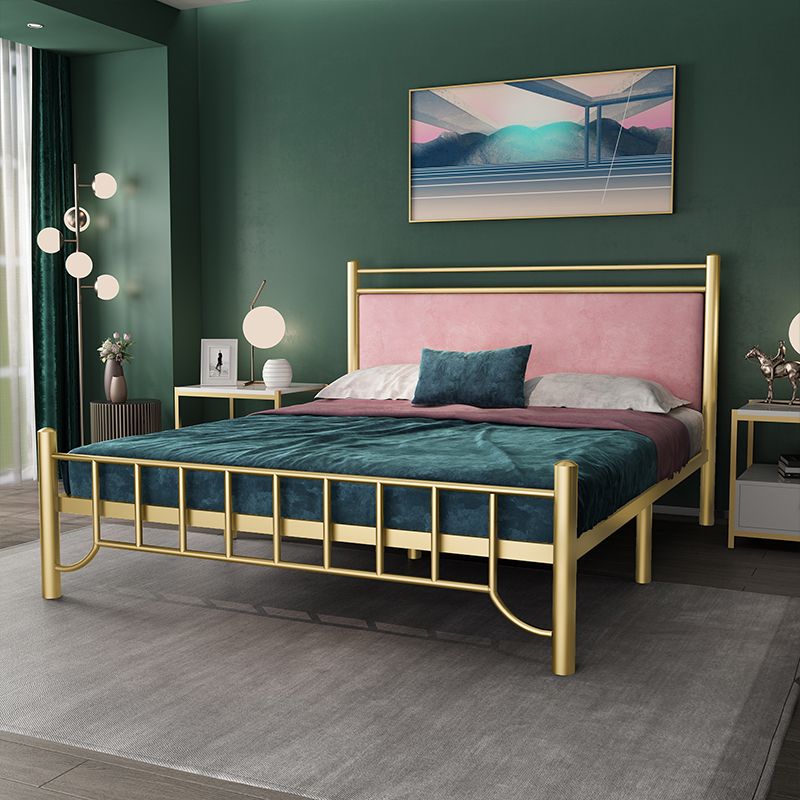 Glam -standaardbed met rechthoekig paneelhoofdeinde en metalen benen bed