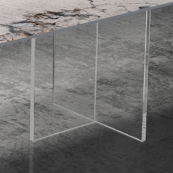 シンプルさ長方形ダイニングテーブル焼結石トップ透明アクリルベーステーブル