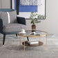 17.7" H Round Glass Top Coffee Table Steel 4 Legs Cocktail Table with Shelf Clearhalo 'Coffee & Accent Tables' 'Coffee Tables' 'coffee_tables' 'furn' 'furn_coffee_tables' 'Furniture' 'Living Room Furniture' 1200x1200_f632a27e-df9c-4279-8dea-5947bed51263