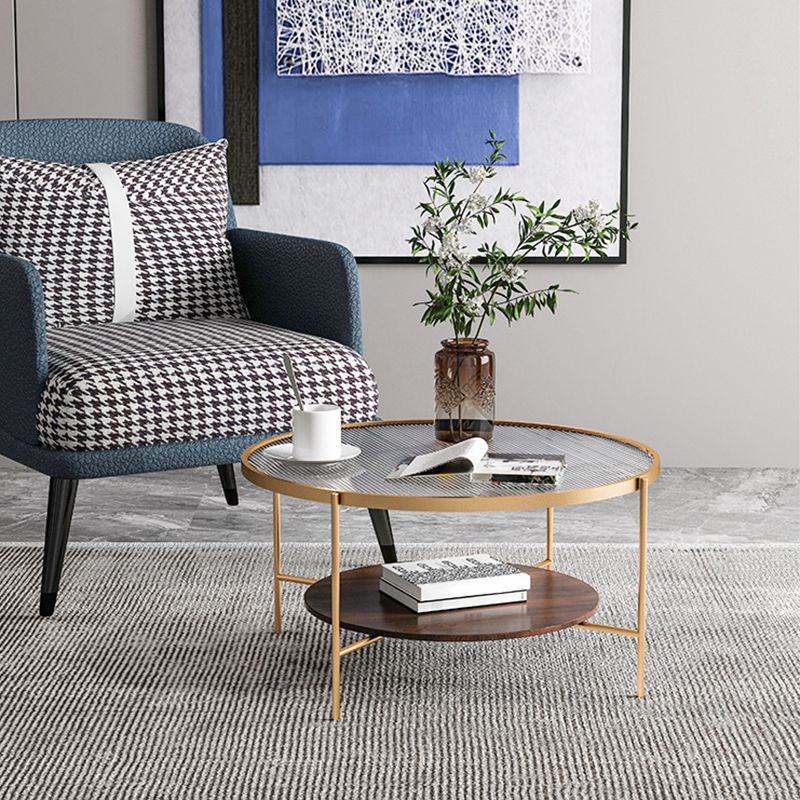 17.7" H Round Glass Top Coffee Table Steel 4 Legs Cocktail Table with Shelf Clearhalo 'Coffee & Accent Tables' 'Coffee Tables' 'coffee_tables' 'furn' 'furn_coffee_tables' 'Furniture' 'Living Room Furniture' 1200x1200_f632a27e-df9c-4279-8dea-5947bed51263