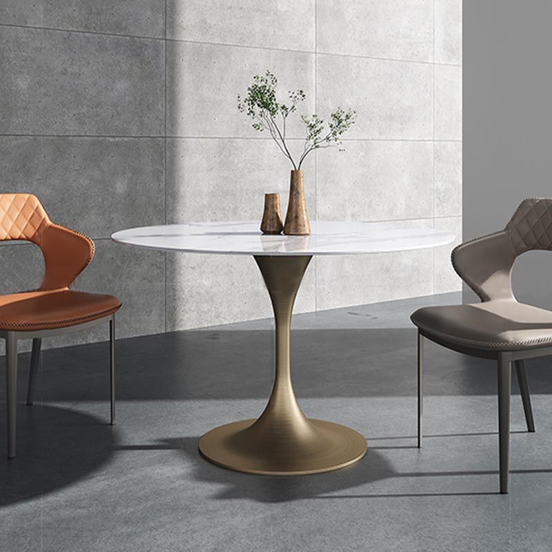 Glam Style Round Stone Top Restaurant Table Gold Base Dining Table Clearhalo 'Dining Tables & Seating' 'Dining Tables' 'dining_table' 'furn' 'furn_dining_table' 'Furniture' 'furniture_dining_table' 'Kitchen & Dining Furniture' 'kitchen' 'kitchen_dining_table' 1200x1200_f63326aa-5040-4cfe-9892-4c5155bdff99