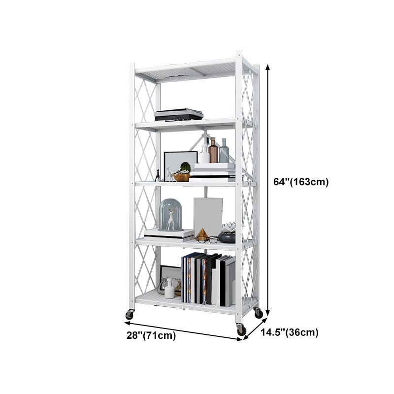 Metal Floating Bookcase Contemporary Style Open Back Bookshelf with Wheels
