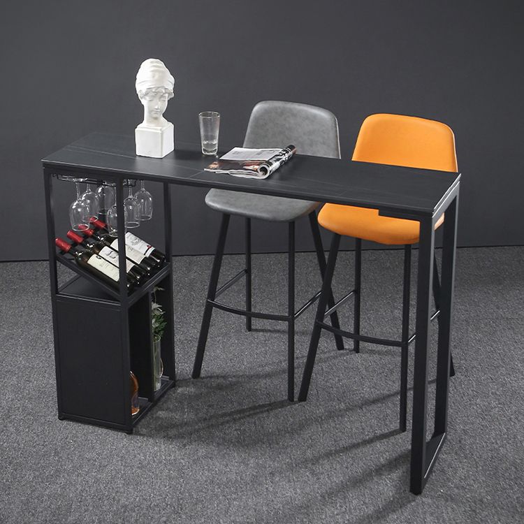Sintered Stone Bar Dining Table Industrial Rectangle Bar Height Pub Table with Shelves