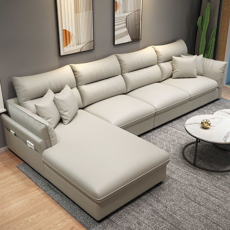 Mid Century Modern Faux Feather 4-seat Sofa & Chaise For Living Room Clearhalo 'furn' 'furn_sectionals' 'Furniture' 'Living Room Furniture' 'Sectionals' 1200x1200_f637252e-8bf1-4f73-a8d6-5fe075f4de1b