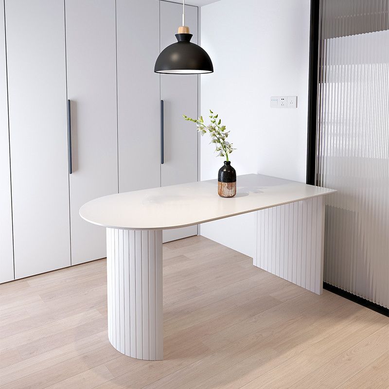 Modern Double Base Dining Table White Table for Kitchen Living Room