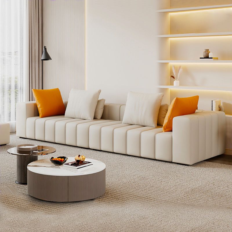 Contemporary White Sectional Sofa with Square Arms and Channel Back Clearhalo 'furn' 'furn_sectionals' 'Furniture' 'Living Room Furniture' 'Sectionals' 1200x1200_f637ad36-683e-4f79-b7be-b524679966e1