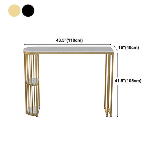 Glam Faux Marble Bistro Table Indoor Iron Double Pedestal Bar Dining Table with 2-Shelf Clearhalo 'Bar Furniture' 'Bar Tables' 'bar_tables' 'furn' 'furn_bar_tables' 'Furniture' 'furniture_bar_tables' 'Kitchen & Dining Furniture' 1200x1200_f6397c31-c535-44b6-b6a7-8062a44fc128