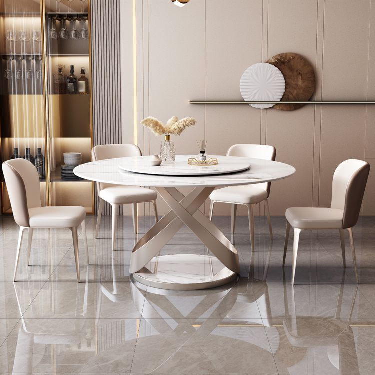 Round Dining Table Luxury Style Stone Pedestal Dinner Table with Turntable Clearhalo ' dining_table' 'Dining Tables & Seating' 'Dining Tables' 'furn' 'furn_dining_table' 'Furniture' 'furniture_dining_table' 'Kitchen & Dining Furniture' 'kitchen&dining_furn' 'kitchen' 'kitchen_dining_table' 1200x1200_f63dd5c8-33ec-4dec-9c27-c7d2ba312780