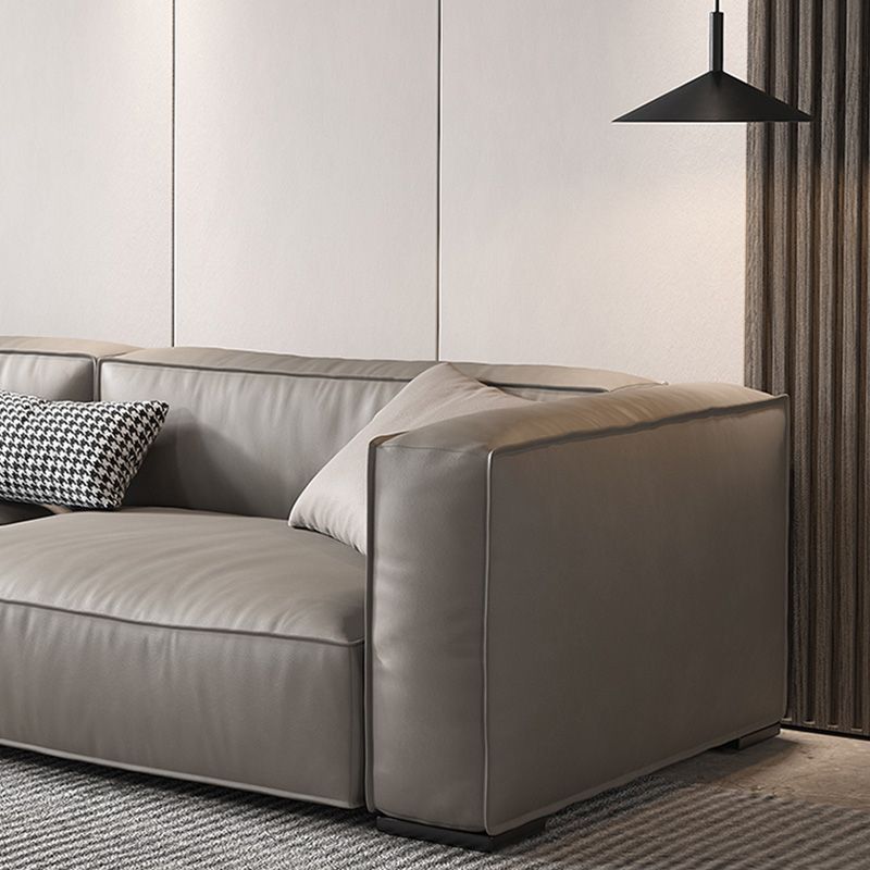 Genuine Leather Sofa Tuxedo Arm Contemporary Living Room Seating