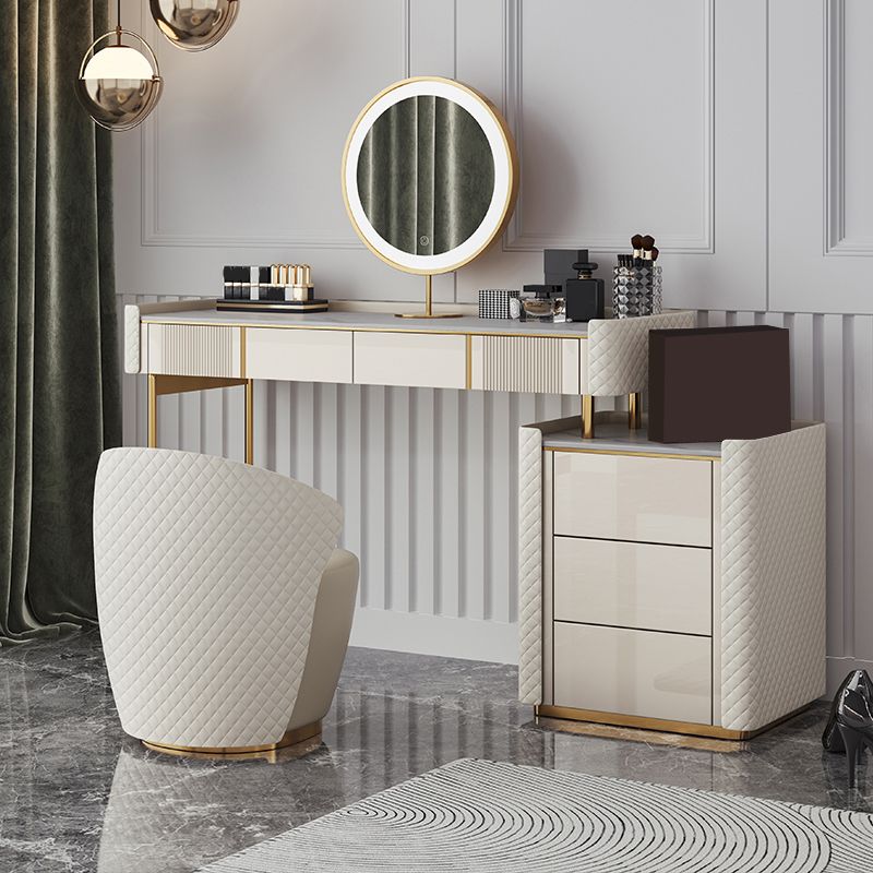 Metal Luxurious Dressing Table in Beige 5 Wood Storage Drawers Vanity Clearhalo 'Bedroom Furniture' 'furn' 'furn_makeup_vanities' 'Furniture' 'Makeup Vanities' 'makeup_vanities' 1200x1200_f641bb72-2c1b-4548-84d5-2e1ea4d0f319