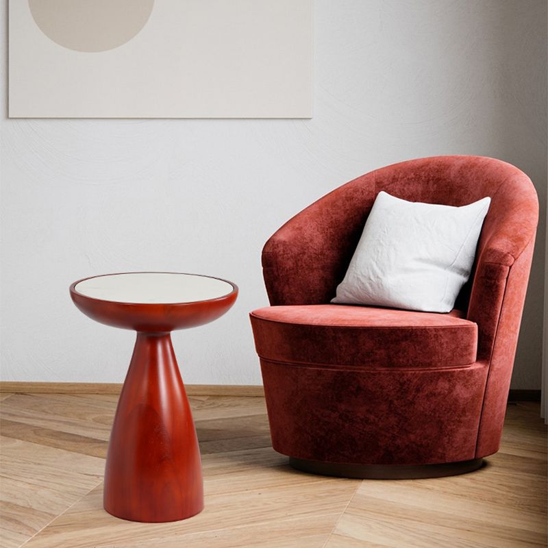 Mid-Century Modern Marble Round Top End Table Solid Wood Pedestal Side Table