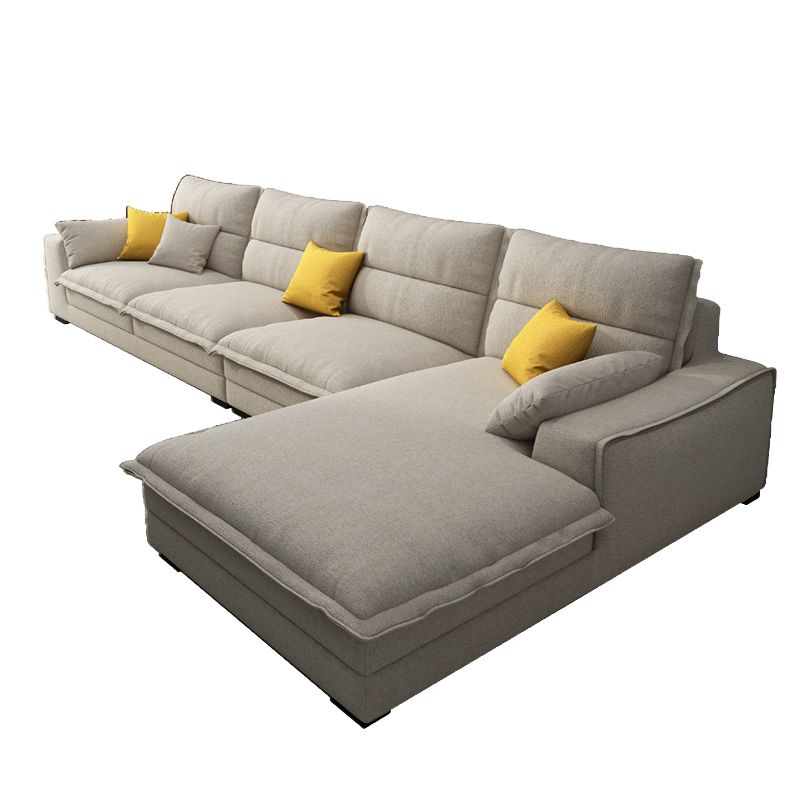 Divano sezionale di lino a forma di divano sezionale stazionario, cuscini posteriori