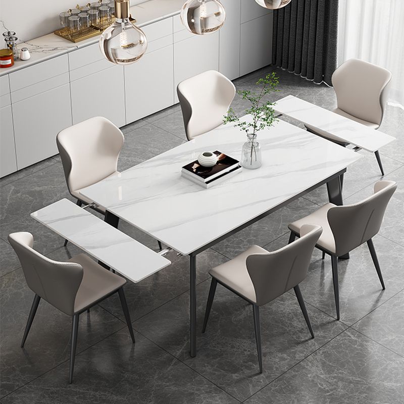 Contemporary 1/2/5/7 Pieces Furniture Rectangle Stone Dining Set in White Clearhalo 'Dining Room Sets' 'Dining Tables & Seating' 'dining_room_set' 'furn' 'furn_dining_room_set' 'Furniture' 'Kitchen & Dining Furniture' 1200x1200_f64750bd-5c87-4e56-b654-a4fd7470cca9