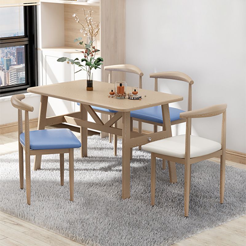 Contemporary Rectangular Wooden Dining Table with 4 Metal Foot Clearhalo 'Dining Tables & Seating' 'Dining Tables' 'dining_table' 'furn' 'furn_dining_table' 'Furniture' 'Kitchen & Dining Furniture' 1200x1200_f647f5d8-98cf-465e-a275-b58fa21354dd