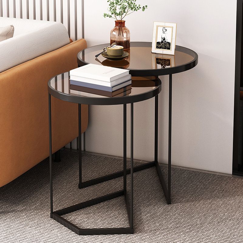 Minimalistic Coffee Table Round Glass Top Cocktail Table with Storage Clearhalo 'Coffee & Accent Tables' 'Coffee Tables' 'coffee_tables' 'furn' 'furn_coffee_tables' 'Furniture' 'Living Room Furniture' 1200x1200_f6482258-6267-4077-9046-7220baeaeea8