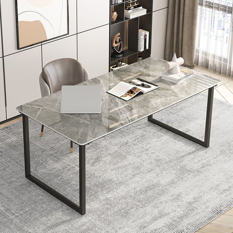 Industrial Office Desk Grey Marble Sled Writing Desk with Metal Legs Clearhalo 'furn' 'furn_office_desk' 'Furniture' 'Office Desks' 'Office Furniture' 'office_desk' 1200x1200_f64cefa0-0377-4bdf-b0c4-9d0d7d4d0dd6