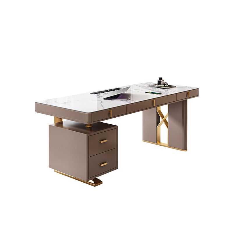Modern Stone Office Desk Rectangular Shape Task Desk with 5-Drawers in Grey Clearhalo 'furn' 'furn_office_desk' 'Furniture' 'Office Desks' 'Office Furniture' 'office_desk' 1200x1200_f6531cf5-1d83-4d3d-ae23-85efa46a45f3