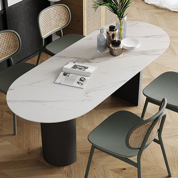 Contemporary White Oval Shape Dining Table Sintered Stone Standard Dining Table for Kitchen Clearhalo ' dining_table' 'Dining Tables & Seating' 'Dining Tables' 'furn' 'furn_dining_table' 'Furniture' 'furniture_dining_table' 'Kitchen & Dining Furniture' 'kitchen&dining_furn' 'kitchen' 'kitchen_dining_table' 1200x1200_f657f84f-e135-40f0-8095-dabcf5d429e0