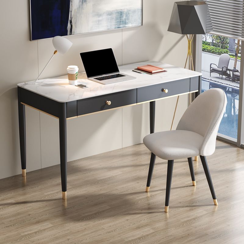 White and Black Writing Desk Rectangular Shaped Office Desk with 1/2 Drawers Clearhalo 'furn' 'furn_office_desk' 'Furniture' 'Office Desks' 'Office Furniture' 'office_desk' 1200x1200_f65a97c3-19b7-4346-bba1-4fd8476393ca