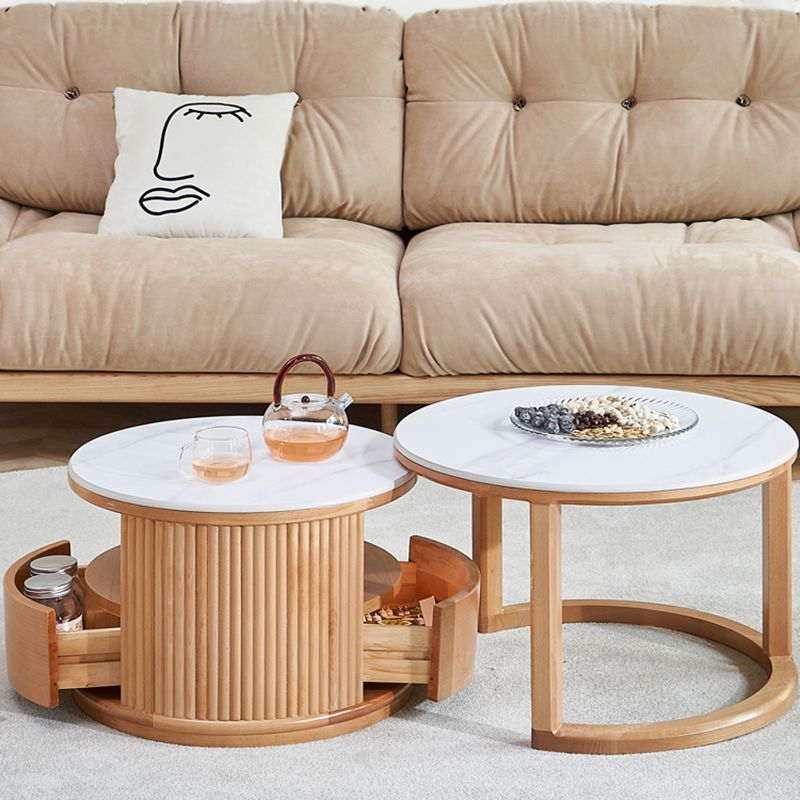 Contemporary Stone Coffee Table Round Coffee Cocktail Table with Storage Drawers Clearhalo 'Coffee & Accent Tables' 'Coffee Tables' 'coffee_tables' 'furn' 'furn_coffee_tables' 'Furniture' 'Living Room Furniture' 1200x1200_f662a77c-2b0c-49f9-82cb-f2bcffbe72f4