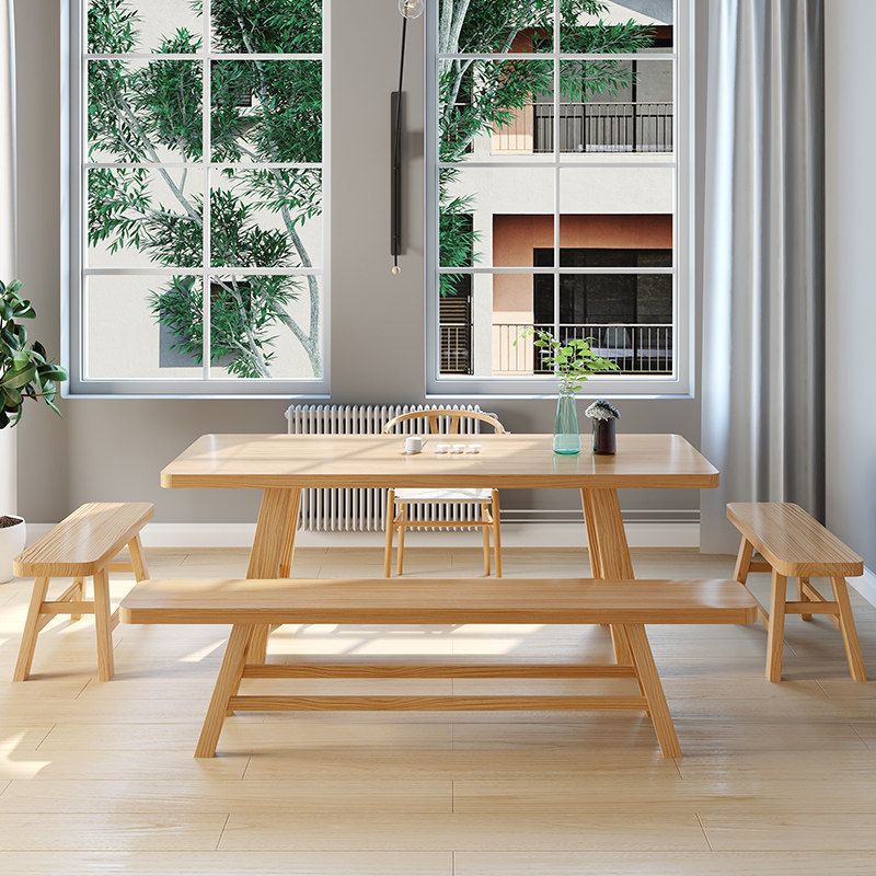 Modern Pine Trestle Dining Table Wood Rectangle Table in Natural Clearhalo 'Dining Tables & Seating' 'Dining Tables' 'dining_table' 'furn' 'furn_dining_table' 'Furniture' 'Kitchen & Dining Furniture' 1200x1200_f664fb15-cff1-42dd-9d37-95e5d7d904ad