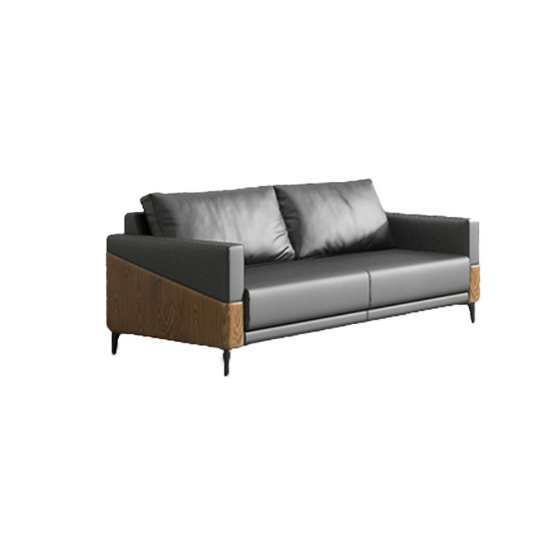 Standard Black Sofa Faux Leather Contemporary Sofa with Pillow for Living Room