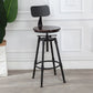 Tabouret industriel en métal, siège rond en bois, tabouret de comptoir réglable, finition mate