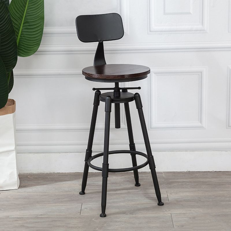 Tabouret industriel en métal, siège rond en bois, tabouret de comptoir réglable, finition mate