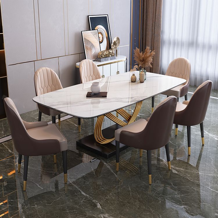 Dining Room Set Modern Metal Frame White Slate Rectangular Dining Table Set for Home Clearhalo 'Dining Room Sets' 'Dining Tables & Seating' 'dining_room_set' 'furn' 'furn_dining_room_set' 'Furniture' 'furniture_dining_room_set' 'Kitchen & Dining Furniture' 'kitchen&dining_furn' 'kitchen' 1200x1200_f668236e-a498-4704-8024-88f10434240c