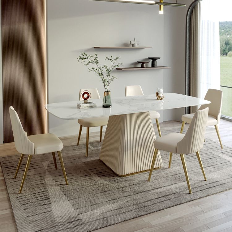 Rectangle Traditional Luxury Dining Table White Sintered Stone Table with Pedestal Base Clearhalo ' dining_table' 'Dining Tables & Seating' 'Dining Tables' 'furn' 'furn_dining_table' 'Furniture' 'furniture_dining_table' 'Kitchen & Dining Furniture' 'kitchen&dining_furn' 'kitchen' 'kitchen_dining_table' 1200x1200_f66adef1-5500-4e81-b95f-47bf2794a9a2