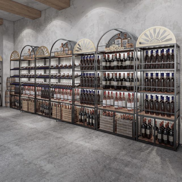 Rack à vin de bouteille de plancher en métal Porte-vin noir contemporain avec étagères de rangement