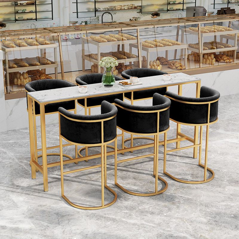 Glam Style Bar Table White Top Faux Marble Bar Dining Room Table Clearhalo 'Bar Furniture' 'Bar Tables' 'bar_tables' 'furn' 'furn_bar_tables' 'Furniture' 'Kitchen & Dining Furniture' 1200x1200_f66c5824-2e2f-453c-96ee-850a2fc87acf