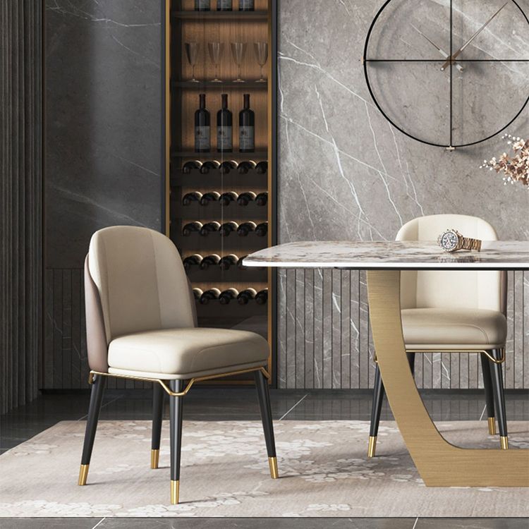 Minimalist Style Sintered Stone Dining Table with Rectangle Shape Fixed Table and Trestle Base Clearhalo 'Dining Room Sets' 'Dining Tables & Seating' 'dining_room_set' 'furn' 'furn_dining_room_set' 'Furniture' 'furniture_dining_room_set' 'Kitchen & Dining Furniture' 'kitchen&dining_furn' 'kitchen' 1200x1200_f66d50fd-4f40-400c-b36e-7d72a289e128