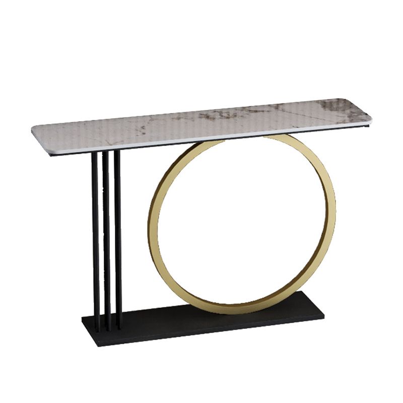 Glam Console Table Stone Rectangle Accent Table in Black , 12 Inch Wide