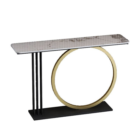 Glam Console Table Stone Rectangle Accent Table in Black , 12 Inch Wide