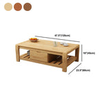 Rectangular 4 Legs Base Solid Wood Table Nordic Style Coffee Table with Drawers