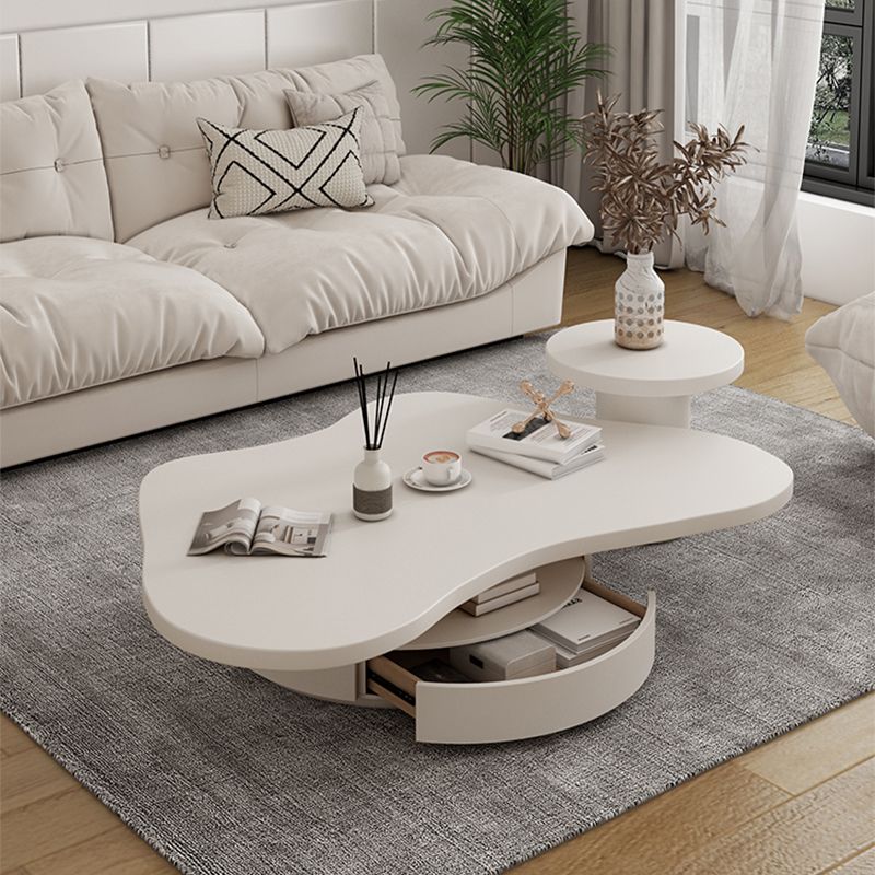 Pedestal Coffee Cocktail Table with Storage Drawers White Wooden