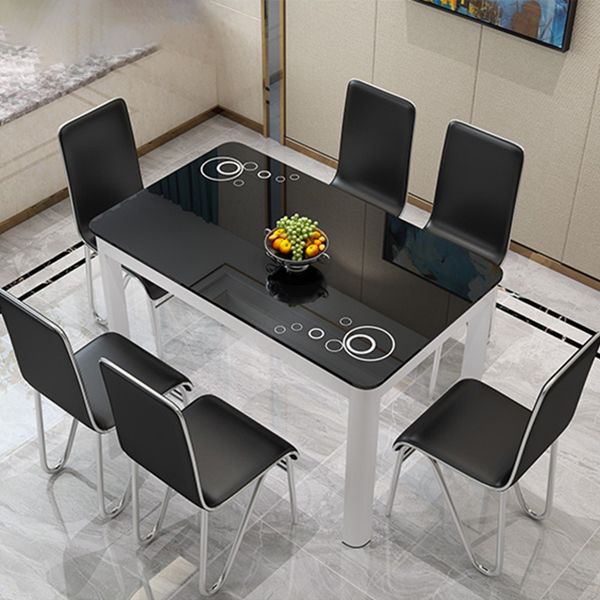 Glass Top Dining Table Modern Rectangle Dining Table with 4 Legs Clearhalo ' dining_table' 'Dining Tables & Seating' 'Dining Tables' 'Furniture' 'furniture_dining_table' 'Kitchen & Dining Furniture' 'kitchen&dining_furn' 'kitchen' 'kitchen_dining_table' 1200x1200_f679c94f-1d41-460c-a5d2-da3e556f85ca