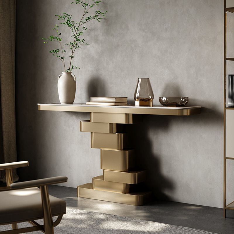Tavolo console contemporanea a forma di rettangolo tavolo di divano in pietra in ottone/oro/nero