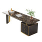 Modern Stone Office Desk Rectangular Shape Task Desk with 2-Legs in Black